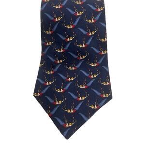 Vtg Tommy Hilfiger Mens Tie Gymnastics Print 4” Navy Italian made USA Gymnasts
